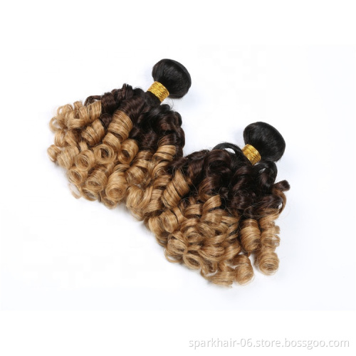 9a 100g SPARK Ombre Brazilian Remy Human Hair Weaving Bundle for Women Weave Hair Extension Black Brown Gold FUMI Bouncy Curl